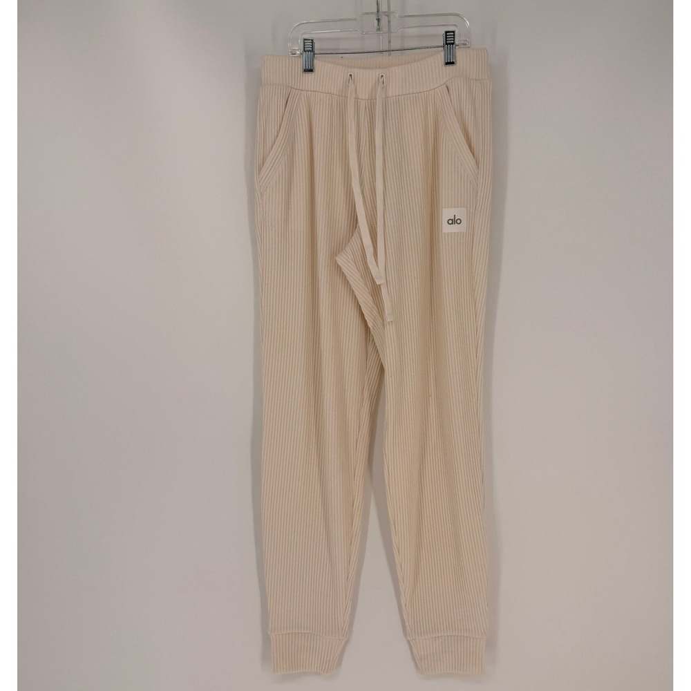 Alo Yoga Muse Sweatpant Womens S Bone Ribbed Knit Jogger Loungewear Co-ord Tan
